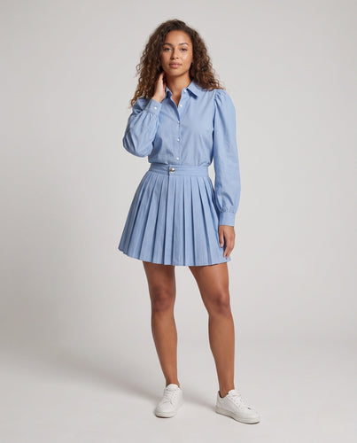 Damen Zweiteiliges Hemd- und Faltenrock-Set mit hoher Taille Echo Archiv