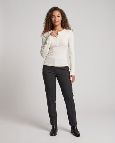 Damen Geripptes Henley-Langarmshirt mit Knopfleiste Echo Archiv