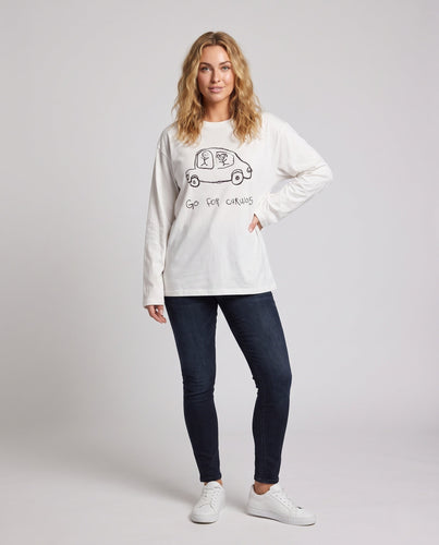 Damen Langärmeliges Oversize-Printshirt mit Rundhalsausschnitt Echo Archiv
