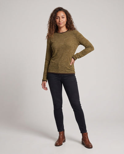Damen Leichtes Feinstrick-Langarmshirt mit Rundhalsausschnitt und kontrastierter Kantenverarbeitung Echo Archiv