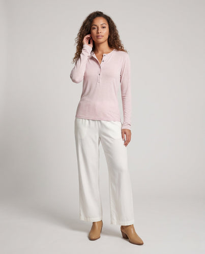 Damen Leichtes Langarm-Henleyshirt aus Bio-Baumwolle mit Knopfleiste Echo Archiv