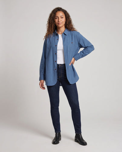 Damen Leichtes Oversize-Hemd aus Leinen-Baumwoll-Mix mit Brusttasche und softer Fall Echo Archiv