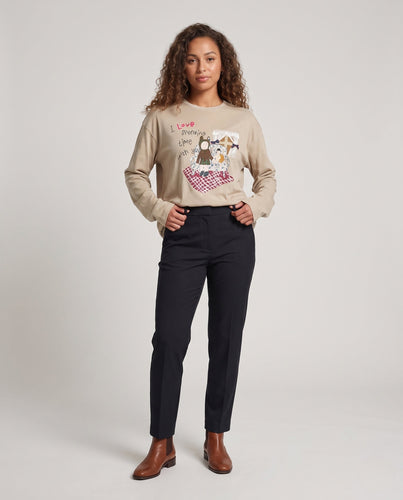 Damen Oversize-Langarmshirt mit verspielt-illustrativem Frontprint und Rundhalsausschnitt Echo Archiv