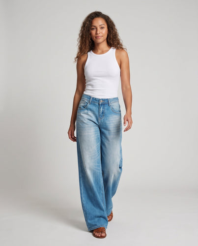 Damen Tief sitzende extraweite Palazzohose aus Denim Echo Archiv