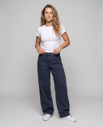 Damen Weite High‑Waist Baumwollhose mit Cargo‑Inspiration und weitem Bein Echo Archiv