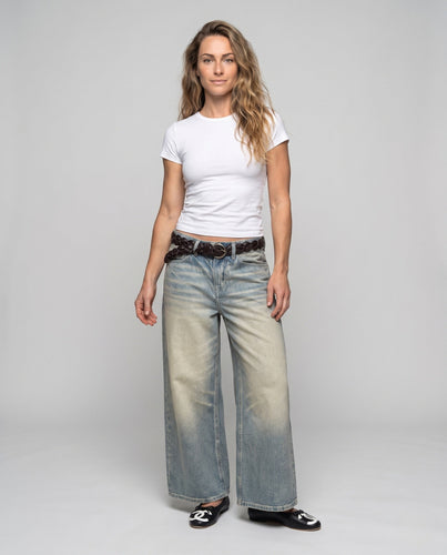 Damen Weitgeschnittene Cropped Denim-Jeans mit Vintage-Waschung Echo Archiv