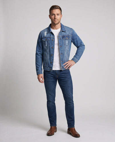 Herren Denim-Truckerjacke mit leichter Used-Optik und geradem Schnitt Echo Archiv