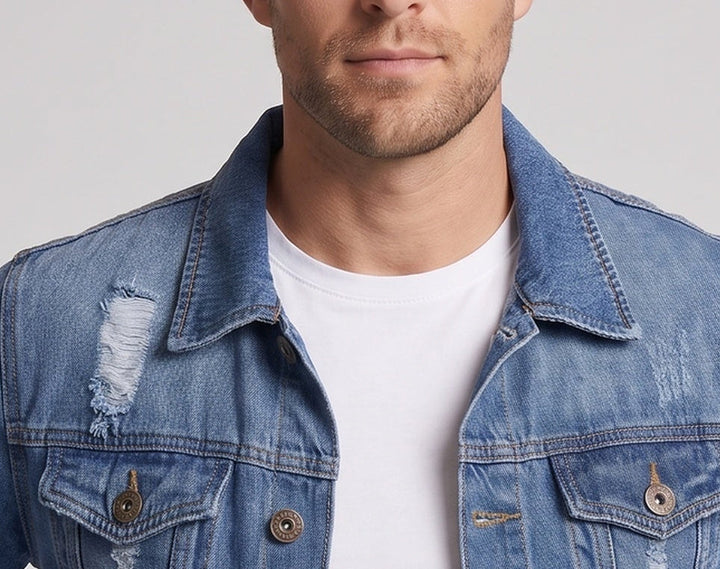 Herren Denim-Truckerjacke mit leichter Used-Optik und geradem Schnitt Echo Archiv