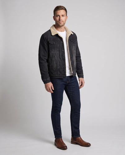 Herren Gefütterte Denim-Truckerjacke mit Teddyfutter und tailliertem Schnitt Echo Archiv