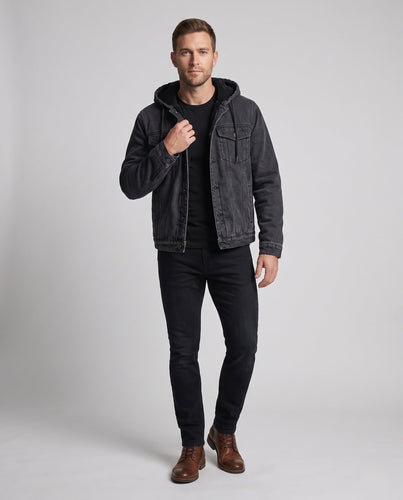 Herren Gefütterte Denimjacke mit Sherpa‑Futter, angenähter Kapuze und Brusttaschen Echo Archiv