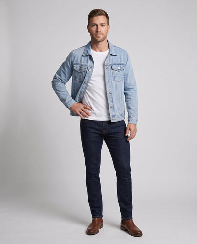 Herren Jeans-Workerjacke aus Baumwollmix mit doppelten Brustpatten, geradem Schnitt und robusten Ziernähten Echo Archiv