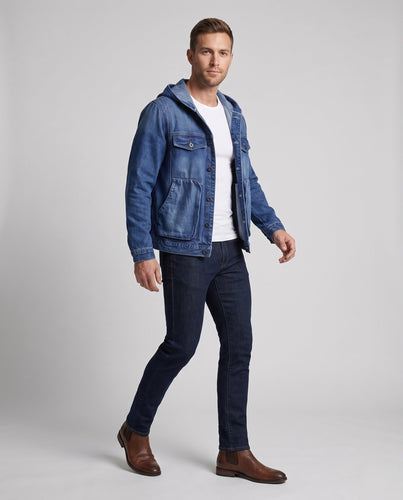 Herren Kapuzen-Denimjacke im Trucker‑Look mit aufgesetzten Taschen Echo Archiv