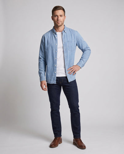 Herren lässiges Denim-Hemd mit Brusttasche und geradem Schnitt Echo Archiv