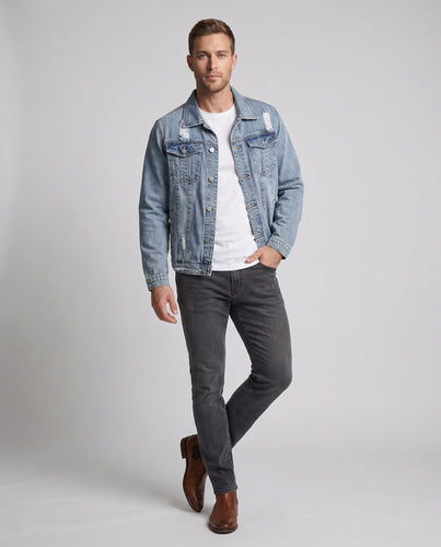 Herren Leichte Denim-Workerjacke mit dezentem Destroyed-Look und geradem Schnitt Echo Archiv