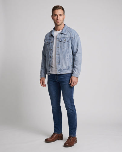 Herren Oversized-Denimjacke mit Raglanärmeln, aufgesetzten Brusttaschen und Vintage-Waschung Echo Archiv