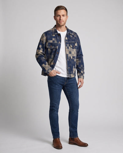 Herren Pixel-Karo Denim-Truckerjacke aus Baumwolle Echo Archiv