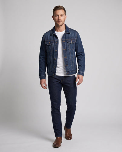 Herren Robuste Worker-Denimjacke mit aufgesetzten Klappentaschen, geradem Schnitt und leichter Stretchnote Echo Archiv