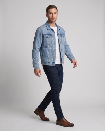 Herren Slim-Fit Denim-Truckerjacke mit strukturierten Brusttaschen und leichter Stonewash-Optik Echo Archiv