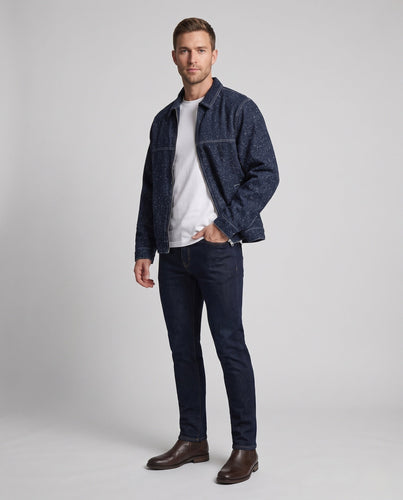 Herren Texturierte Vintage-Denimjacke mit Reißverschluss und Kontrastnähten Echo Archiv