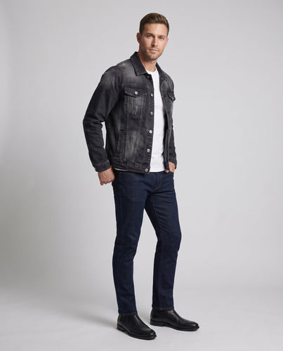 Herren Trucker-Denimjacke mit Stretchanteil, leichter Used‑Optik und Brustpatten Echo Archiv