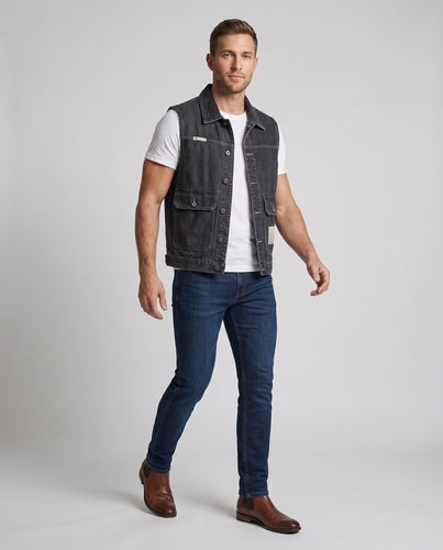 Herren Utility-Denimweste mit aufgesetzten Pattentaschen und verstellbarem Bund Echo Archiv