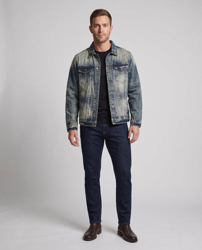 Herren Vintage-Denimjacke im Stonewash-Used-Look mit Pattentaschen und geradem Schnitt Echo Archiv
