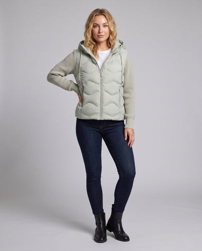 Damen Hybrid-Steppjacke mit Kapuze, gesteppter Thermofront & Strickärmeln Echo Archiv