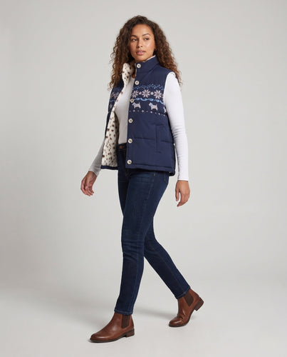 Damen Wendbare gesteppte Thermoweste mit Teddyfutter & Norwegermuster Echo Archiv