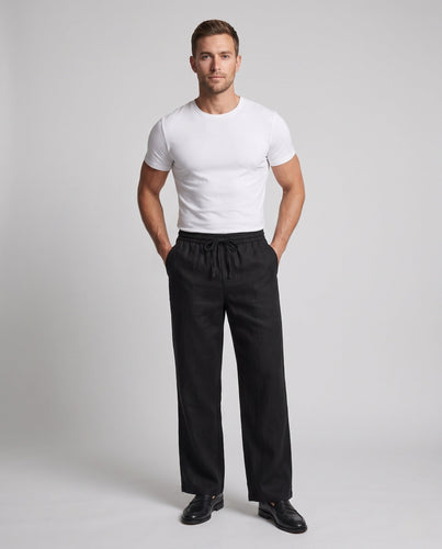 Herren Locker geschnittene Relax-Hose im Leinenlook mit Tunnelzug und geradem Saum Echo Archiv