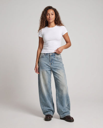 Damen Bodenlange Baggy-Jeans im Palazzoschnitt mit tiefer Leibhöhe Echo Archiv