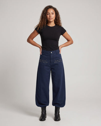 Damen Extraweite Palazzohose aus Canvas mit Ziernieten an den Eingrifftaschen Echo Archiv
