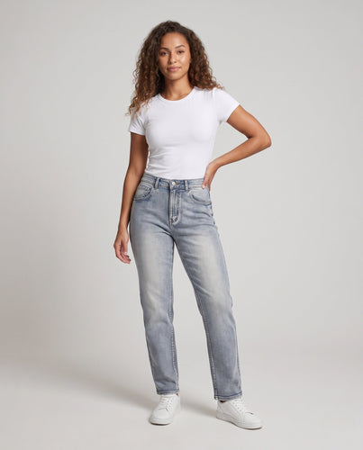 Damen Gerade geschnittene High‑Waist Denim-Jeans mit softer Used-Waschung Echo Archiv