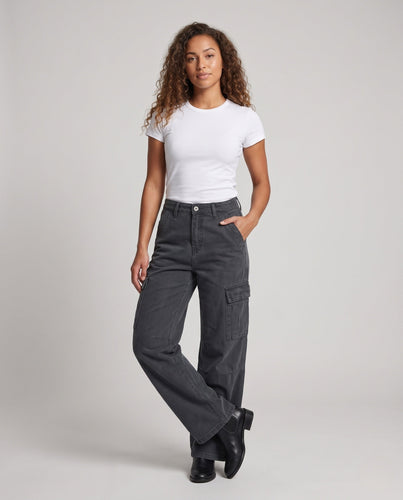Damen Utility-Cargo-Hose mit ultraweitem Bein und tiefem Schritt Echo Archiv