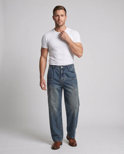 Herren Baggy-Denim-Cargohose mit tiefem Schritt und großformatigen Aufgesetztaschen Echo Archiv