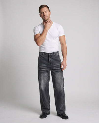 Herren Baggy-Denim mit ballonförmigem Bein, markanten Bügelfalten und Paneel-Details Echo Archiv