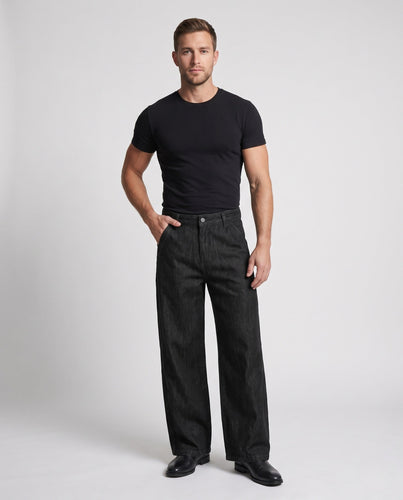 Herren Extraweit geschnittene Denim-Palazzo-Hose mit hoher Bundpassform und cleanem Saum Echo Archiv
