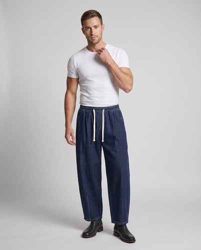 Herren Extraweite Baggy-Denim-Palazzo-Hose mit Elastikbund und Tunnelzug Echo Archiv