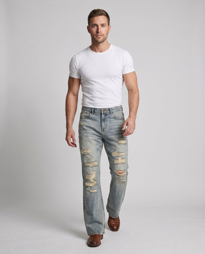 Herren Extraweite Destroyed-Denim-Jeans im Baggy-Straight-Cut Echo Archiv