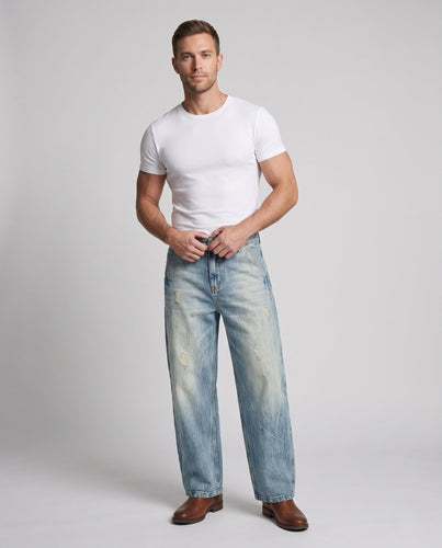 Herren Extraweite Palazzodenim-Jeans mit tiefem Schritt, distressed Kniezonen und Vintage-Waschung Echo Archiv