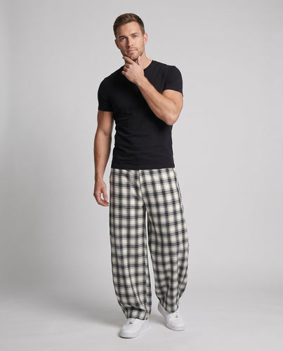Herren Karierte Weite‑Leg‑Palazzohose mit lockerem Tunnelzug und bodenlangem Fall Echo Archiv