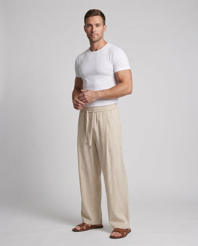Herren Leichte Leinen-Baumwoll-Hose im Oversize-Schnitt mit Tunnelzugbund Echo Archiv