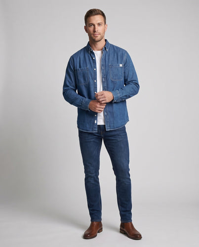 Herren Oversize-Denim-Hemdjacke mit Brusttaschen und Button-Down-Kragen Echo Archiv