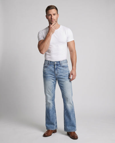 Herren Weit geschnittene Stonewashed-Denim-Jeans mit bodenlangem Saum und markanten Falten Echo Archiv