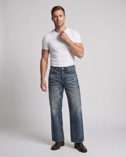 Herren Weite Retro‑Flared‑Denim‑Jeans mit markanter Whisker‑Optik Echo Archiv
