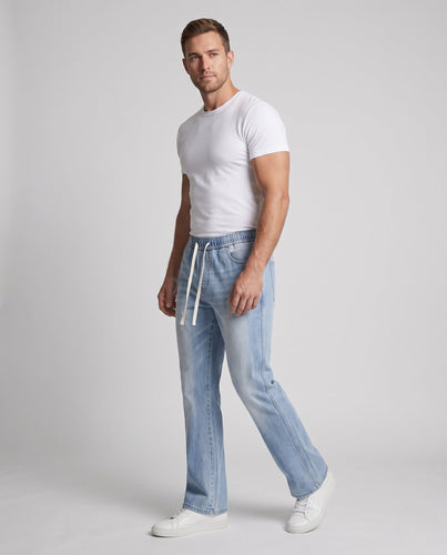 Herren Weite Stonewashed-Denim-Jeans mit bodenlangem Saum und relaxed Fit Echo Archiv