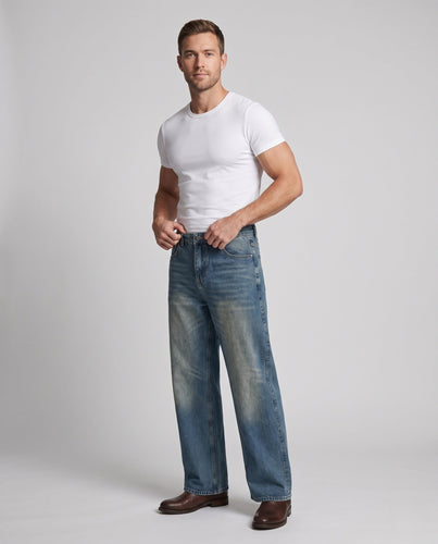 Herren weitfallende Retro-Denimhose im Lounge-Baggy-Stil Echo Archiv