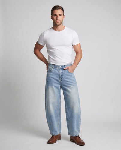 Herren Weitfallende Vintage-Denim‑Palazzo‑Jeans mit tiefem Schritt und Used‑Fading Echo Archiv