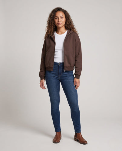 Damen Kurz geschnittene Oversize-Kapuzen-Sweatjacke mit Reißverschluss Echo Archiv