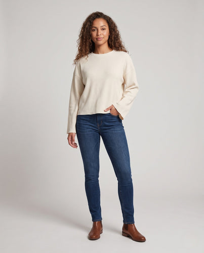 Damen Locker geschnittener Waffelstrick-Pullover mit weitem Ärmel Echo Archiv