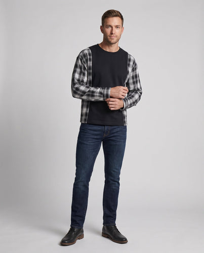Herren Langarmshirt mit Karomuster-Einsätzen und Sweatshirt-Mittelpanel Echo Archiv